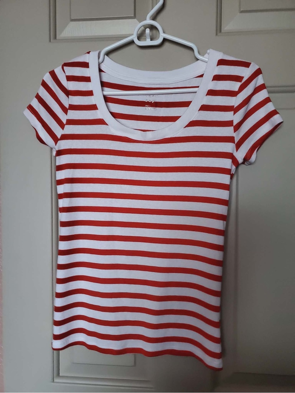 a new day Red and White Striped Scoop Neck Tee Shirt